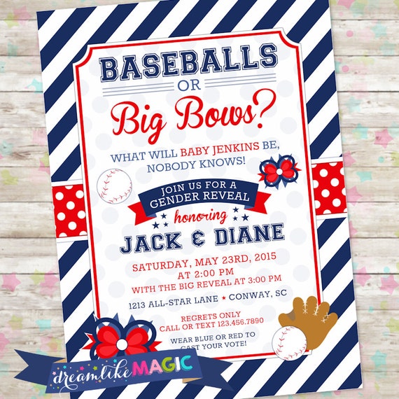 Baseball Gender Reveal Baseballs or Big Bows Gender Reveal