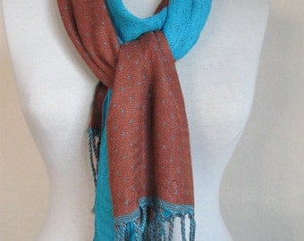 Double-layered Scarf / Two Sided Scarf / Blue -Brown / Blue scarf / Brown scarf / long scarf