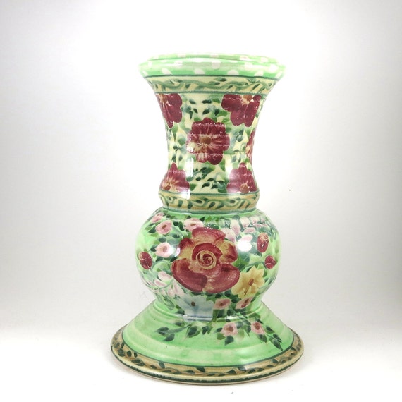 Pillar candle holder green ceramic pedestal with by SandyKreyer