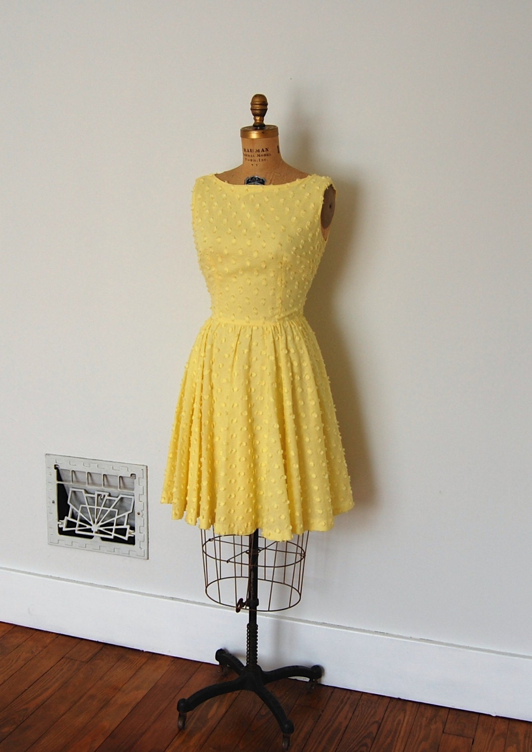 ON SALE Vintage 50s Dress 1950s Yellow Dress The Drew