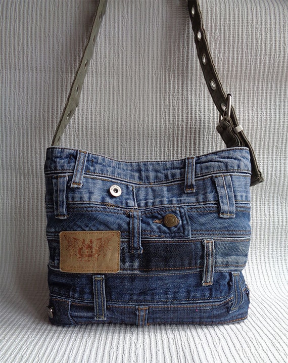 Items similar to Denim purse handbag shoulder cross body bag recycled ...