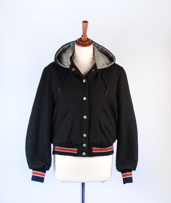 Vintage DeLong Letterman Jacket Wool Blend with Hood