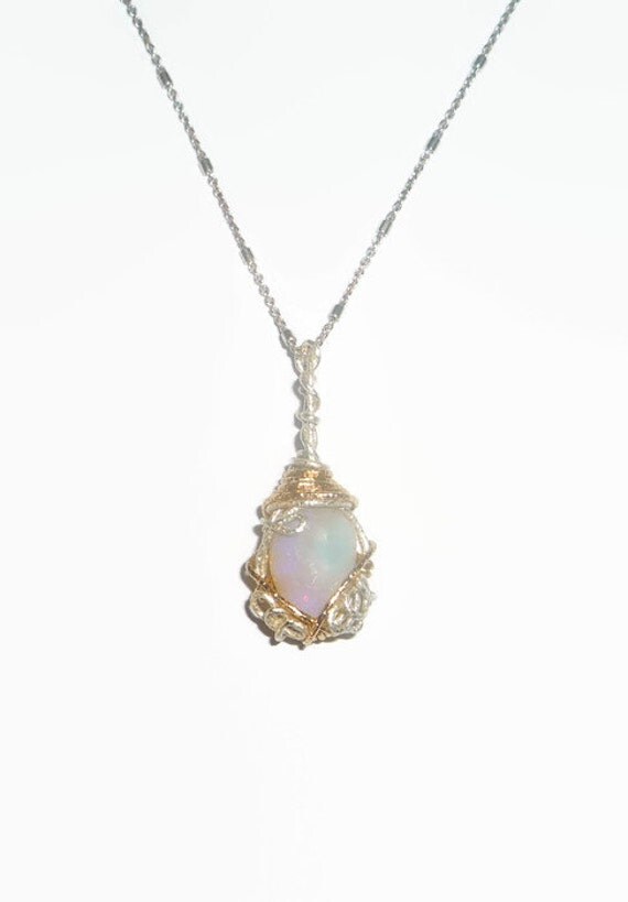 Wire Wrapped 3.66ct Australian Opal Pendant Necklace Silver