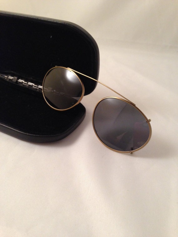 Vintage Clip On Sunglasses With Case Blue Aviator By Missenpieces