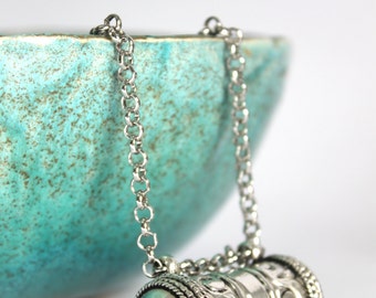 Statement Nepalese Silver plated focal opened Tube pendant long necklace Bohemian jewelry Free people style Gypsy by Inali