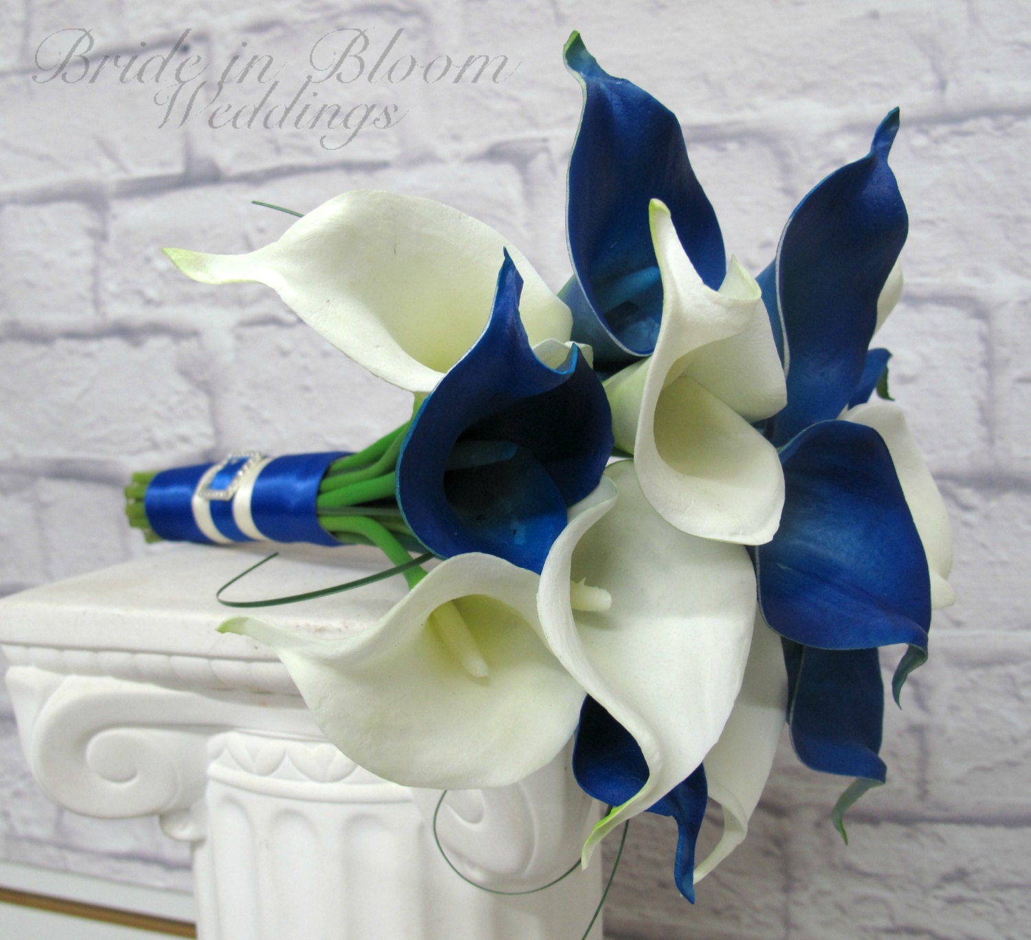 Calla lily Wedding bouquet Royal blue white real touch