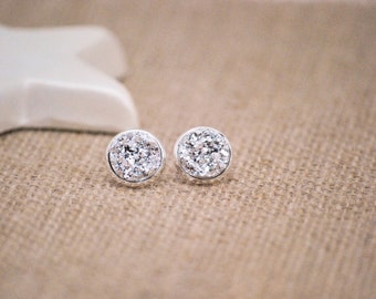 Silver Druzy Earrings, Druzy Stud Earrings, Large Druzy Earrings, Metallic Earrings, Faux Druzy Earrings, Silver Stud Earrings, Faux Plugs