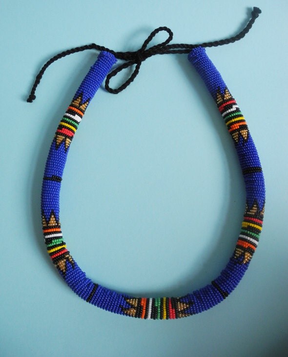 Thick traditional Zulu Necklace/Headband blue by noushprojects