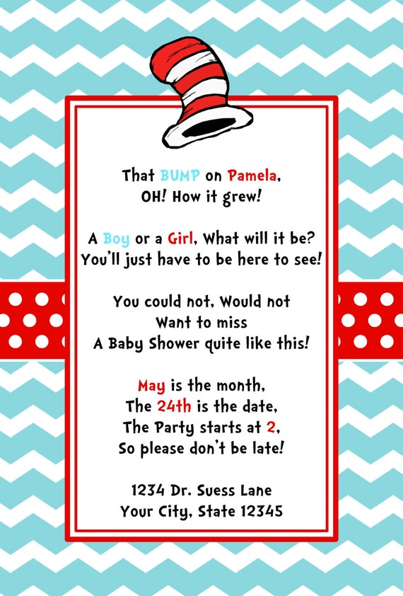 5 x 7 Printed Invitation Dr. Suess