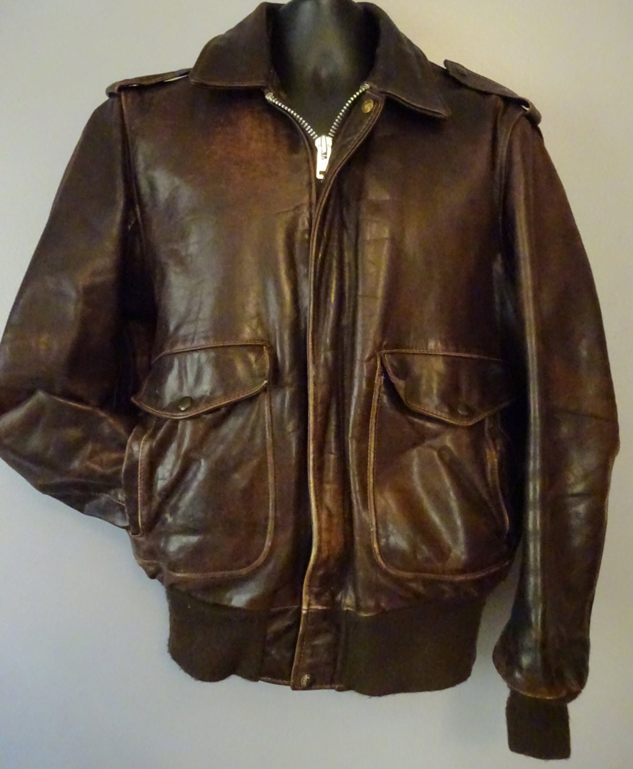 Vintage Schott Flight Jacket L brown leather with by ...