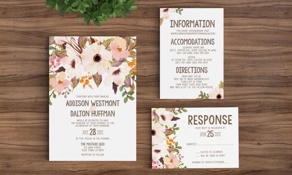 Wedding Invitation Template Printable Rustic Bohemian Floral Wedding Invitation Template Printable Rustic Bohemian Floral