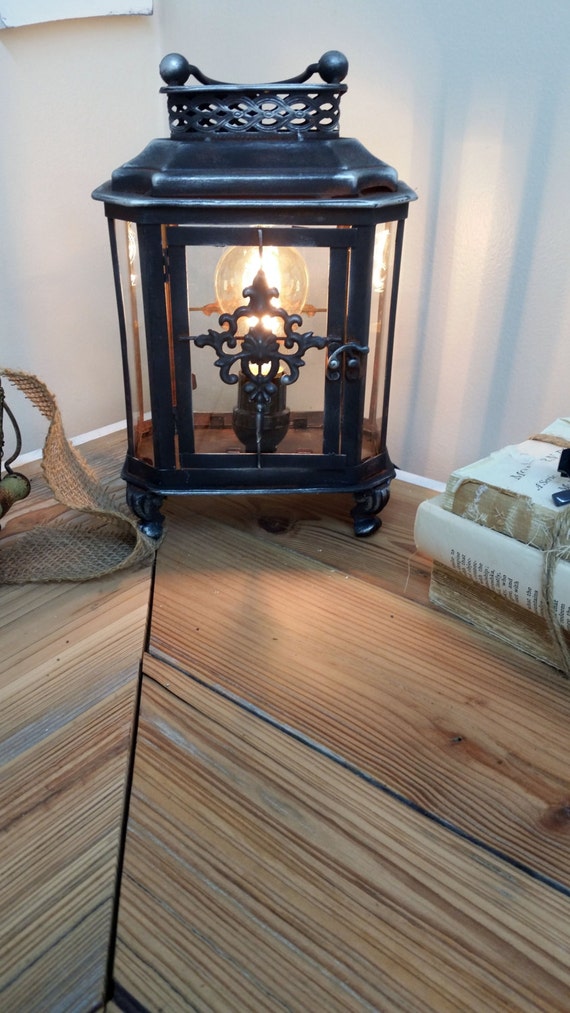 Rustic Black Desk Lamp Light Night Light Cottage Decor Shabby