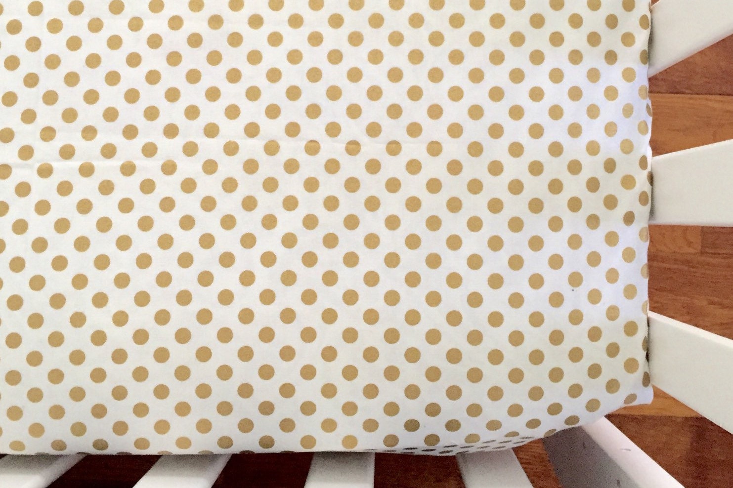 Gold Dot Fitted Sheet. Fitted Crib Sheet. Metallic Gold Sheet.