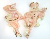 Chalkware Plaque Masquerade Harlequin Dancers 1960Millerstudio pink ivory copper wall plaques wall decor vintage