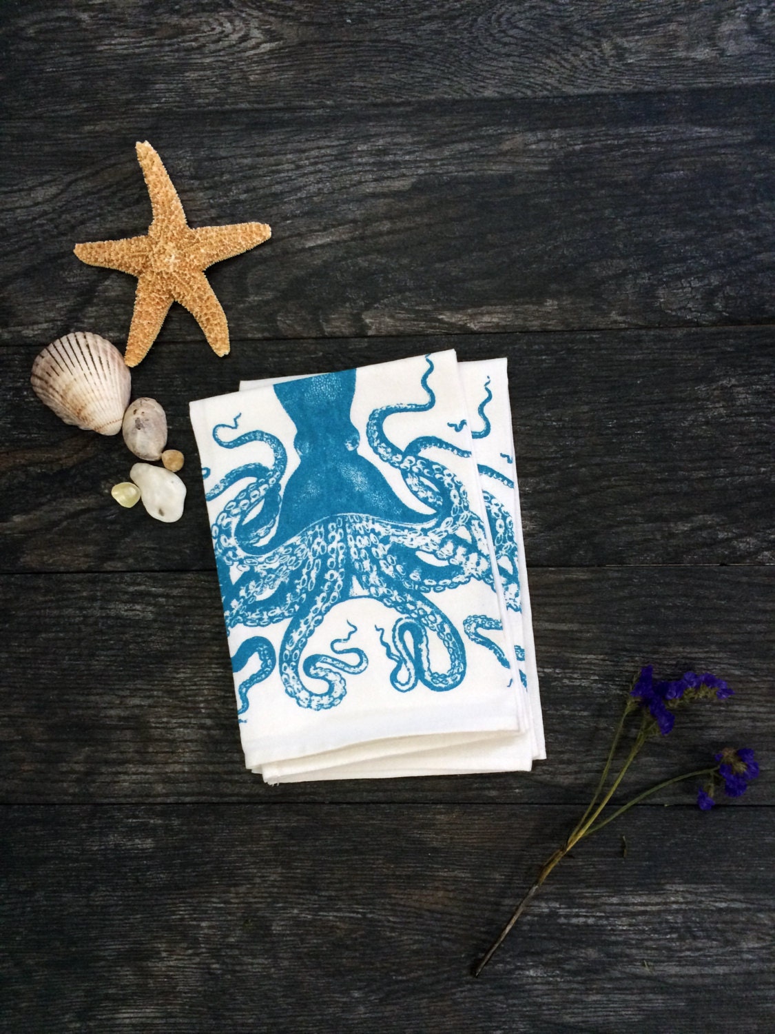 Cotton Napkin Set of 4 Screen Printed Octopus by TheCoinLaundry