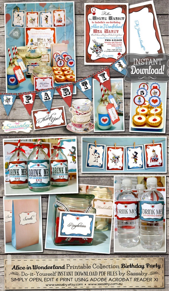 DIY Alice in Wonderland Party Collection - INSTANT DOWNLOAD - Birthday Decorations by Sassaby Il_570xn