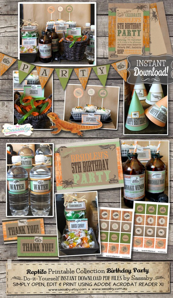 Reptile Party Collection - INSTANT DOWNLOAD - Editable & Printable Boys Birthday Party Decorations by Sassaby Il_570xn
