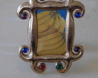Small Ornate Gold and Rainbow Jewels Desk Picture Frame Hippie Boho