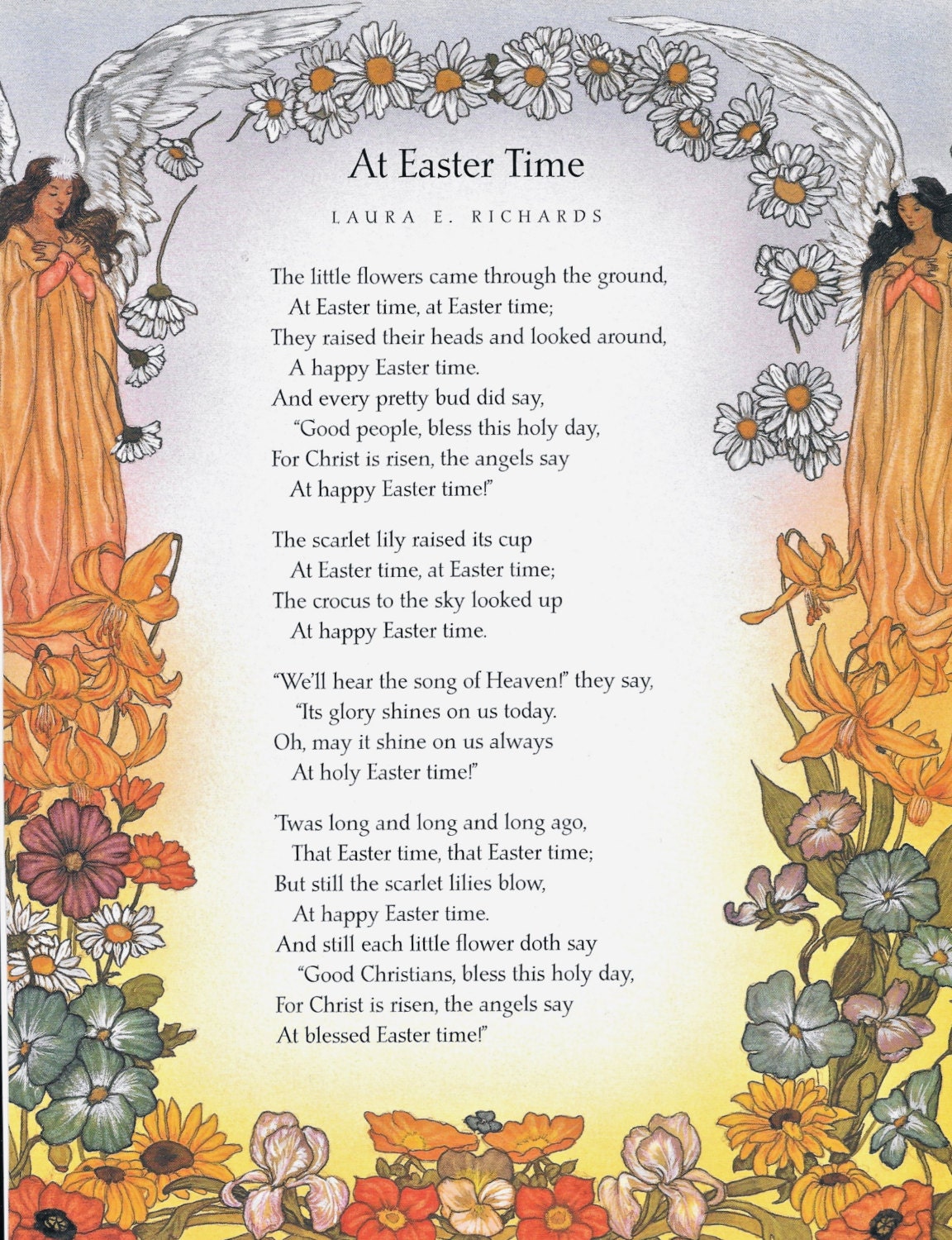 Religious EASTER Print Christ Jesus Angels Daisy Chain Poem