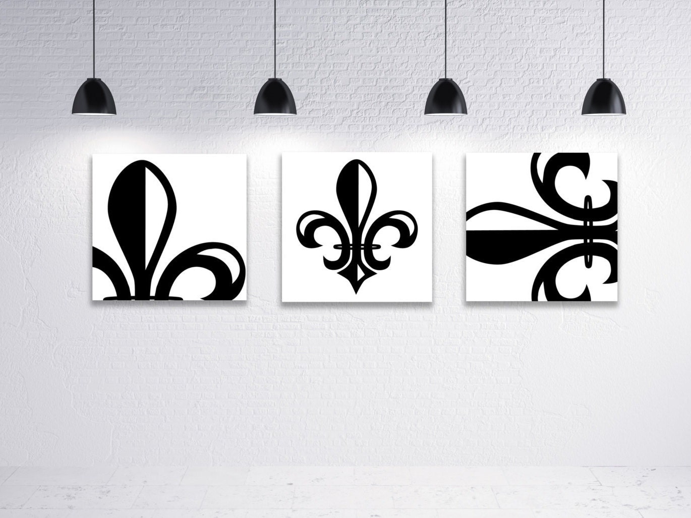 Set of 3 16x16 Fleur de Lis Canvas Wraps Home Decor Wall