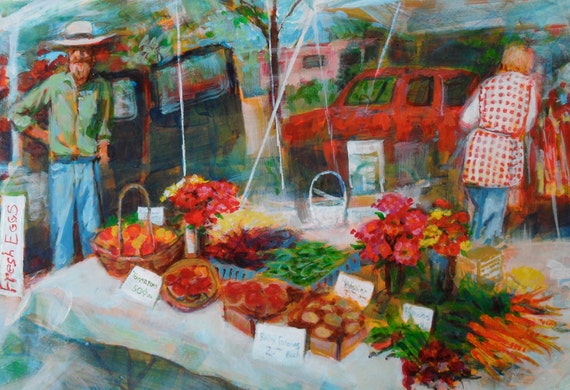 Vegetable Produce Farm Market acrylic painting by AllaPrimaLady