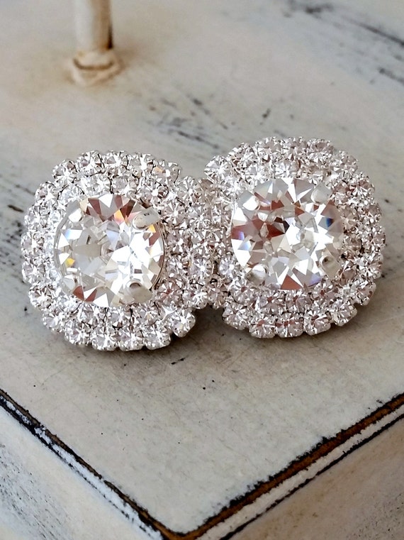 Clear crystal earringsSilver bridal by EldorTinaJewelry on Etsy