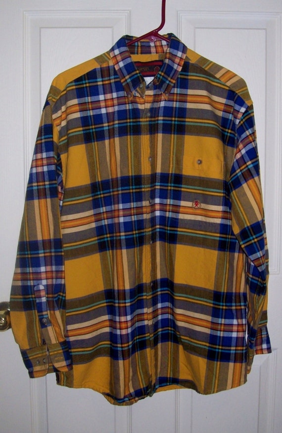 Vintage Men's Yellow Plaid Flannel Shirt by Twenty by SusOriginals