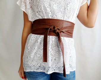 Obi belt, Brown vegan leather obi belt, faux leather belt, sash belt, brown obi belt, womens clothing, boho belt