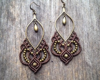 Big Micro macrame gypsy earrings bohemian chic jewelry by Creations Mariposa