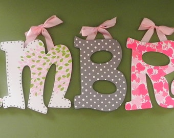 Items similar to Wooden Wall Letters - Hot Pink, Zebra print, and sage ...