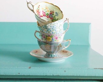 Vintage China Tea Cup and Saucer Bridal Shower Favors, 5 mix and match tea cup & saucer sets, baby shower tea cup favors, birthday party