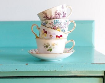 Vintage China Tea Cup and Saucer Bridal Shower Favors 5 mix