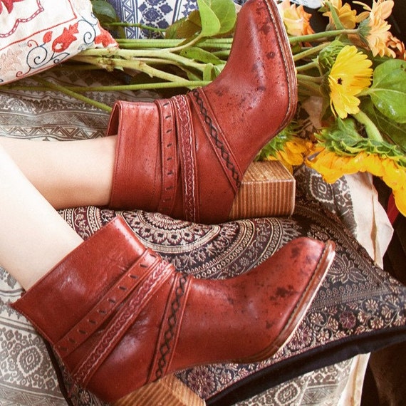 cognac leather bootie