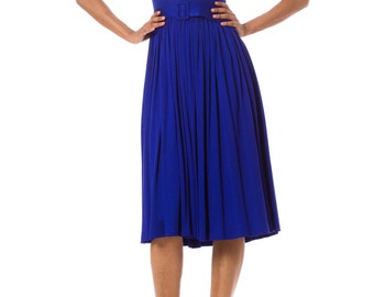 1950s Vintage Bright Blue Pleated Sleeveless Dress Size: XS/S