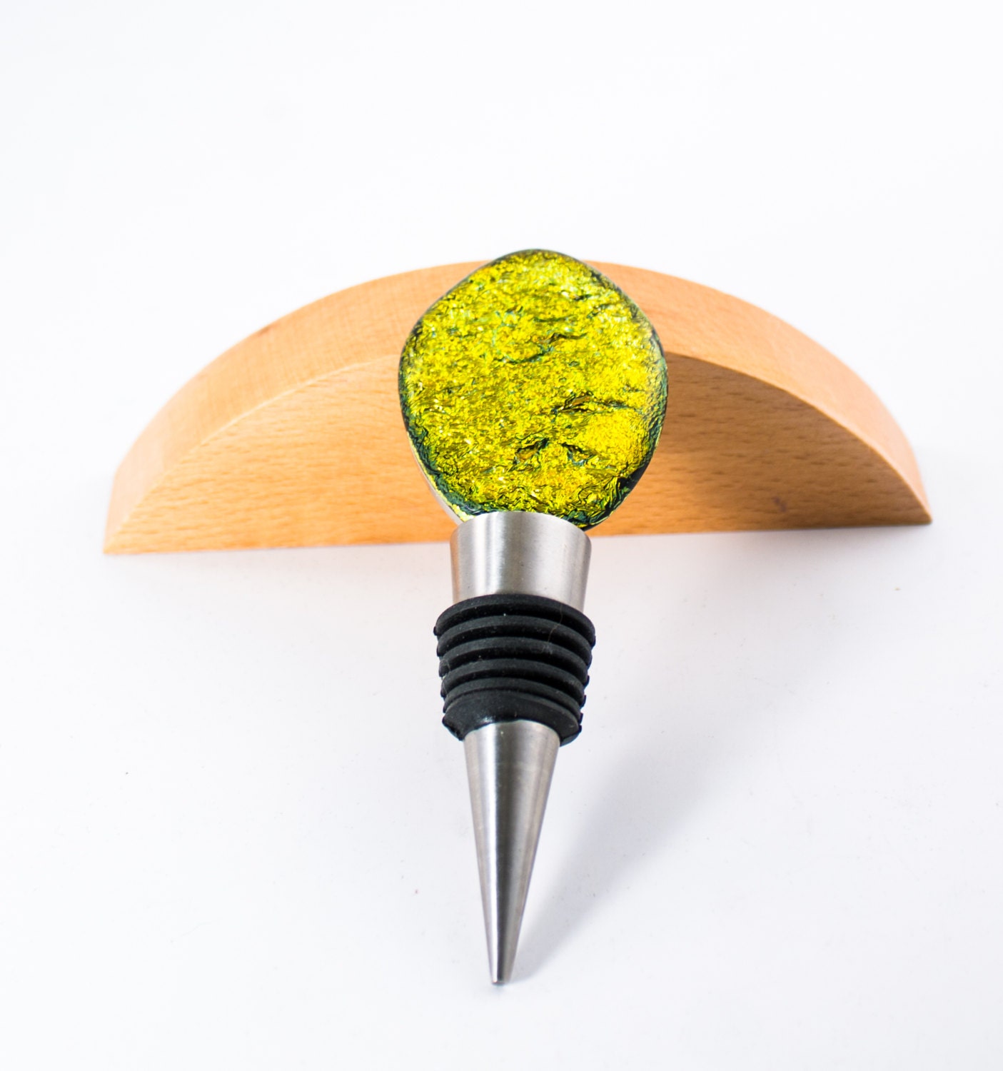 Unique Gold Wine Stopper Fused Glass Dichroic Cabochon