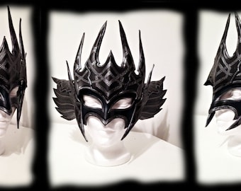 Dark Valkyrie Leather Mask, larp, larping, leather, armor, armour, armure, mask, fatasy, fantastic