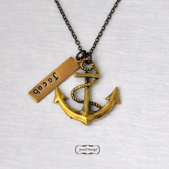 Items similar to Personalized anchor necklace in bronze, customize