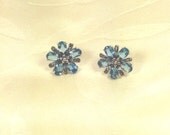 Aquamarine & African Marcasite Earrings Handmade Jewelry Blue Flower Earrings