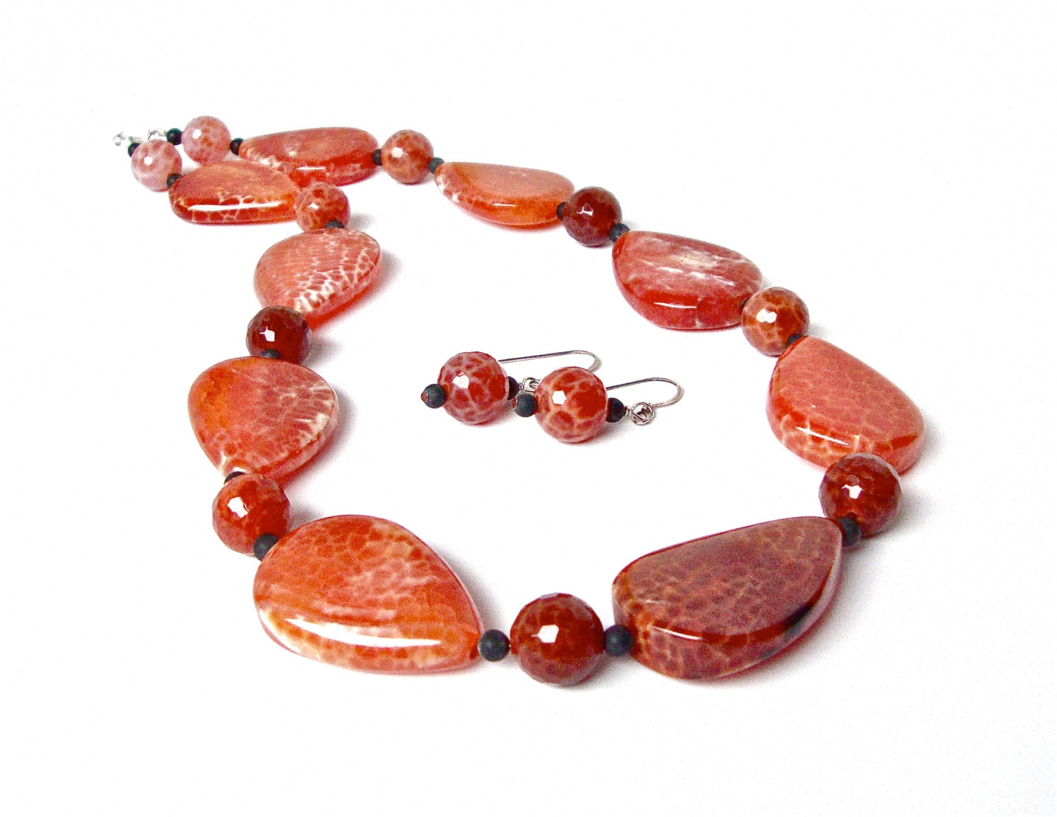 Mexican fire agate necklace chunky orange by sparklecityjewelry