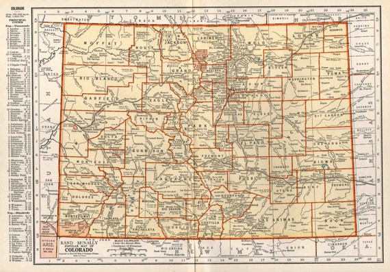 Colorado Map Vintage 1930s Original Rand McNally Frame as