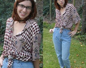 Plaid Floral Collar Button Up Shirt