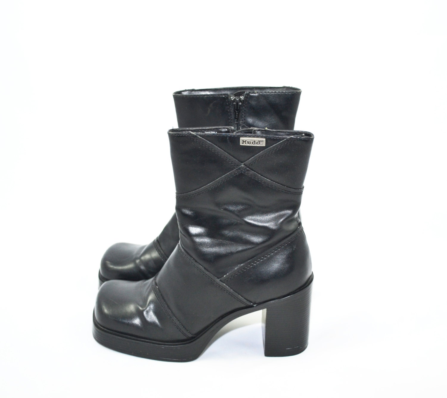 Vintage Black Chunky Heel Boots Black MUDD Boots 90s Chunky