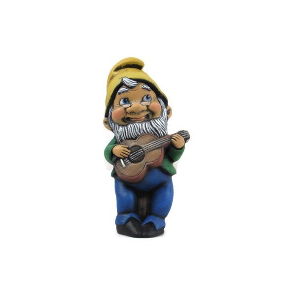 Small Ceramic Musical Garden Gnome Playing the Guitar 5 3/4