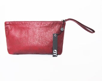 Bordeaux red leather clutch purse SALE soft leather purse - wristlet cash envelope wallet purse - large wallet purse - handmade clucth bag
