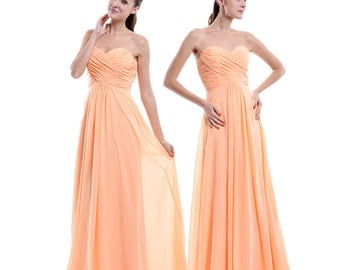 Peach Bridesmaid Dress, Empire Sweetheart Long Chiffon Bridesmaid Dress