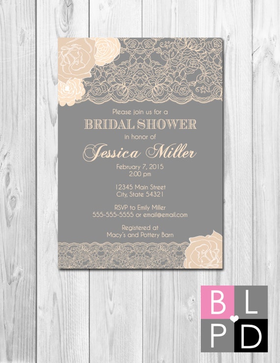 Floral Lace Bridal Shower Invitation - Neutrals - Grey and Cream - DIY - Printable Il_570xn