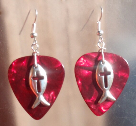 Cross Fish Earrings Icthus Christian by CraftyCutiesbyDesign