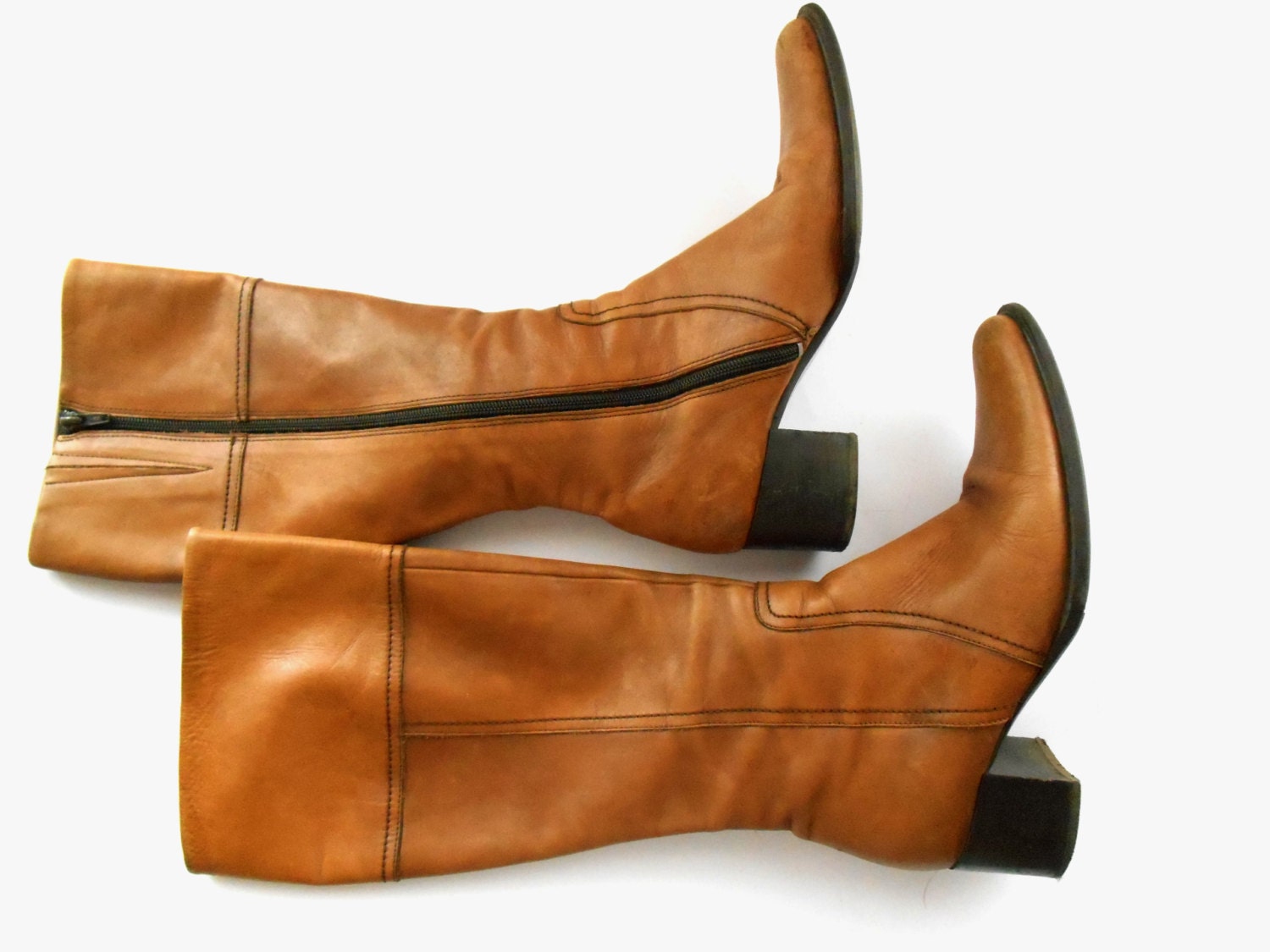 Vintage leather boots Camel brown genuine leather boots Ladies