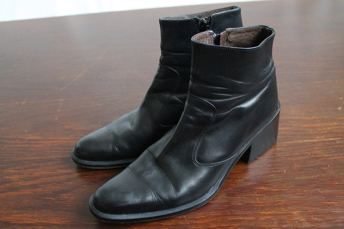 90s Quality Vintage Black Leather Zipper Ankle Boots for Women size (EU