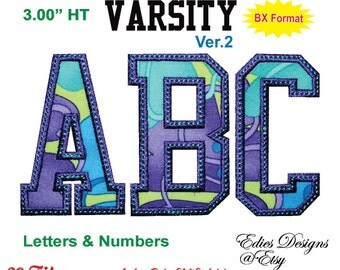 Varsity 3.00" HT Letters & Numbers Machine Embroidery Applique Designs BX Format Monogram Fonts Digital Download
